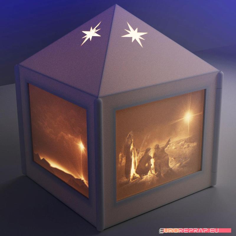 Christmas lantern with lithopanes – (for electric light sources)