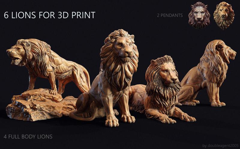 6 lions for 3d print 3D Model Collection