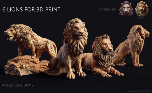 6 lions for 3d print 3D Model Collection
