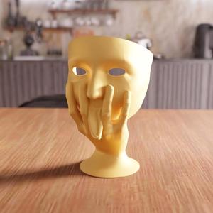 3D Mask Face with Hand STL File – Unique Modern Sculpture for Home Decor, 3D Printable Art Piece, One of a Kind Digital Gift Idea