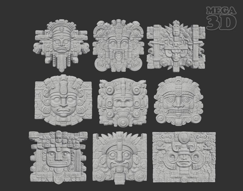 Mayan Temple Wall Decor Pack 231201 3D Model Collection