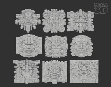 Mayan Temple Wall Decor Pack 231201 3D Model Collection