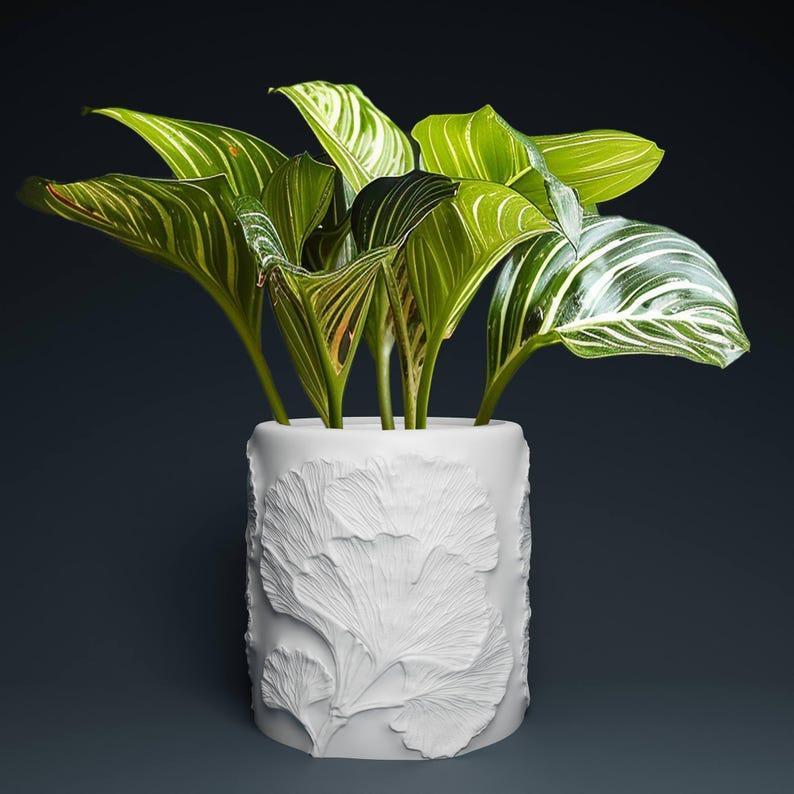 Ginkgo biloba Plant pot with drainage 3D Printer STL file: instant download, Plant lovers gift