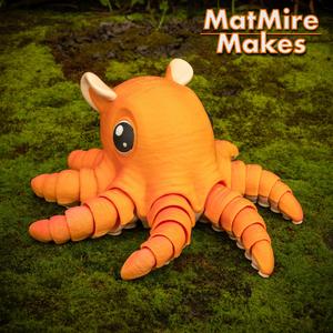 Flapjack Octopus, Articulated fidget figure, Cute Sea Animal, 3mf included
