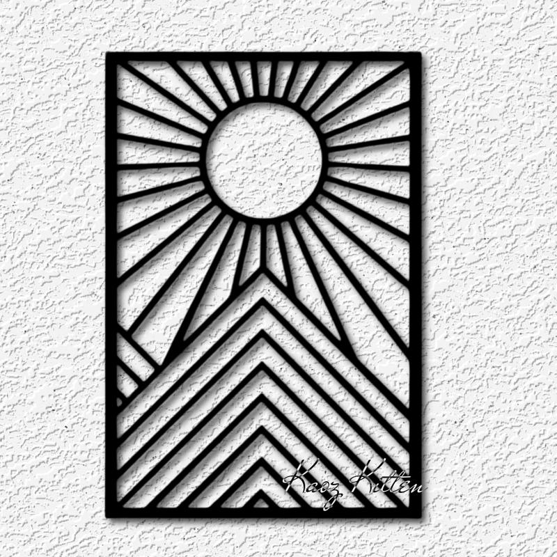 Three Panel Wall Art Minimalist Sun and Mountain Scene Home Decor