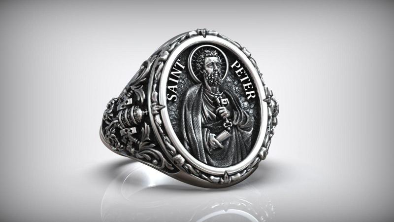 Saint Peter Apostle Keys of Heaven Shield Christian Signet
