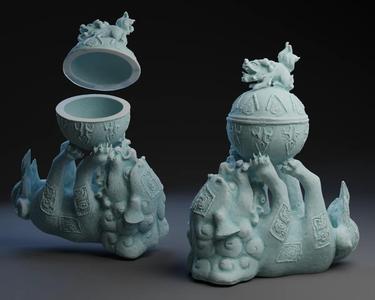 Chinese Lion Ink Well