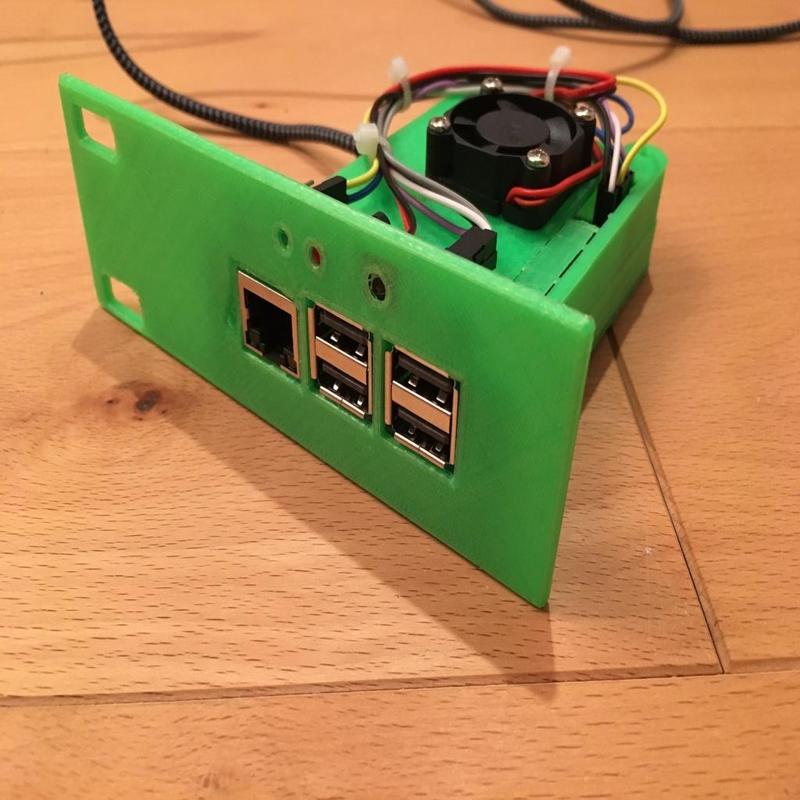 Raspberry Pi Rack Mount with status indicator LED and power/shutdown button at front panel
