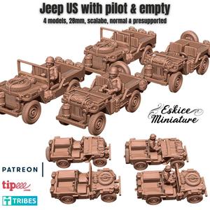Jeep US WW2 with pilot & empty – 28mm