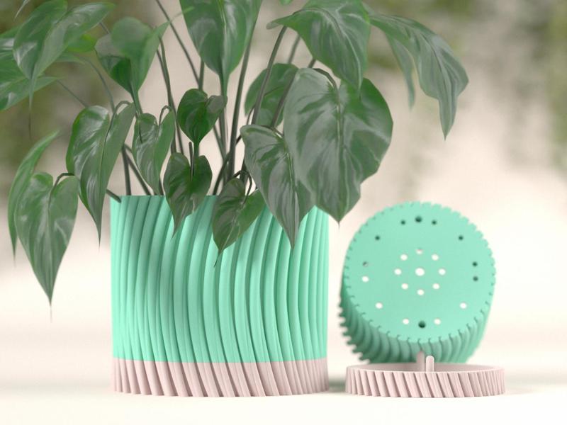 Twisted Pattern Plant Pot. Modern two part Planter