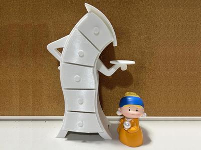 A double-sided chest of drawers with hands akimbo on the desktop