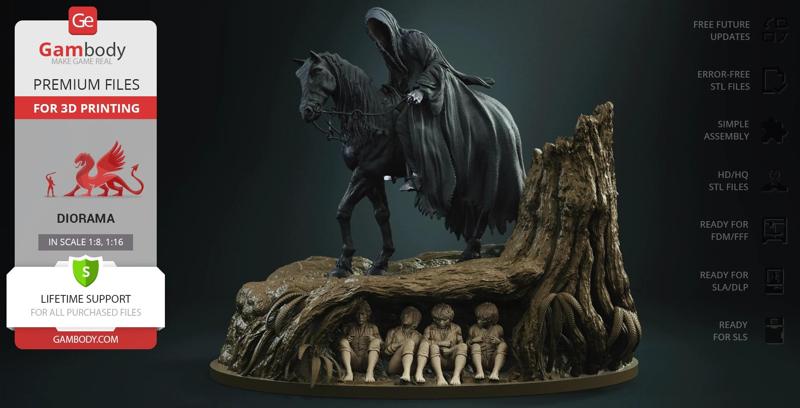 Nazgul & Hobbits in Diorama STL files for 3D Printing | Assembly Model