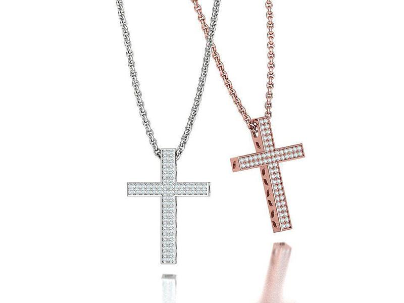 Bespoke Diamond Cross 24mm Height Necklace 3D model