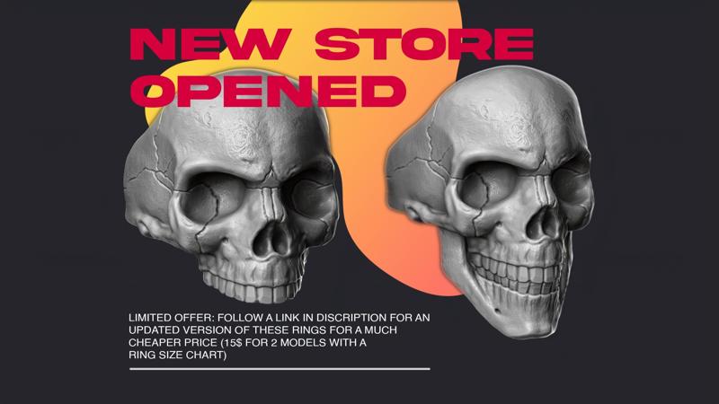Skulls silver skull ring 3D Model Collection