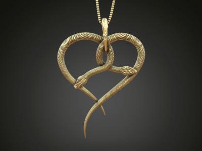 Pendant heart snakes serpents scales