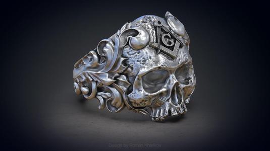 Classical Masonic ring with a skull 3d model for 3d printing