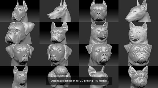 Dog heads collection for 3D printing