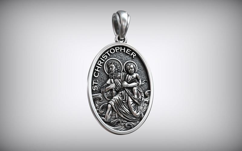 Saint Christopher Carrying Christ Protect Christian Medal