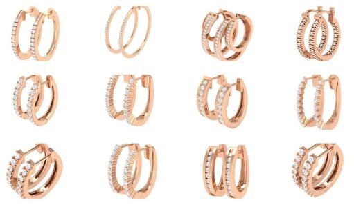 155 Women  Diamond Hoops round earrings 3dm stl jcd render 3D Model Collection