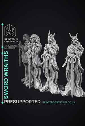 Sword Wraiths – 4 Models – Undead Sword Masters – PRE SUPPORTED -32mm scale – D&D