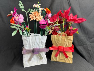 Crumpled Paper Bag Vase – Optional Bow and Handles