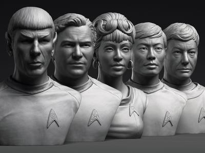 Uhura Kirk Spock McCoy and Sulu 3d printable bust collection