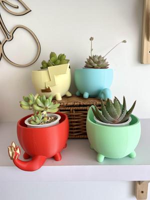 SET OF 4 MINIMALIST POKEMON PLANTERS / PIKACHU / BULBASAUR / CHARMANDER/ SQUIRTLE