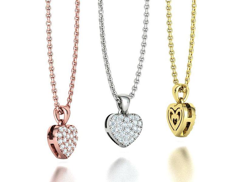 Small Heart Pendant Diamond Heart Necklace 9mm wide 3dmodel