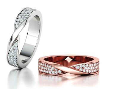 Diamond Mobius Band Wedding Ring 3 Row of diamonds 3dmodel