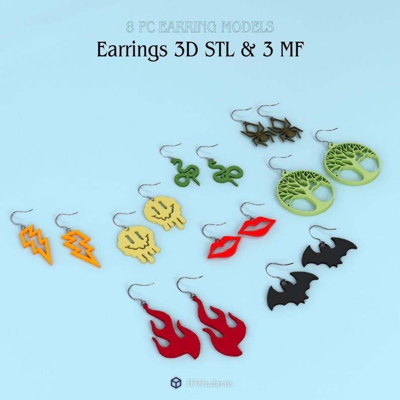 Earrings Set 3D Stl Files, 8 pc. Earrings Print Files, 3D Accessory STL Printable Models