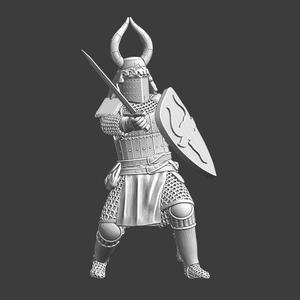 Medieval Knight with crested horned helmet