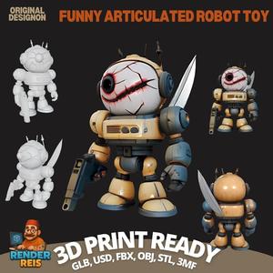 Post Apocalyptic Toy Damaged One Eyed Armed Robot Figurine