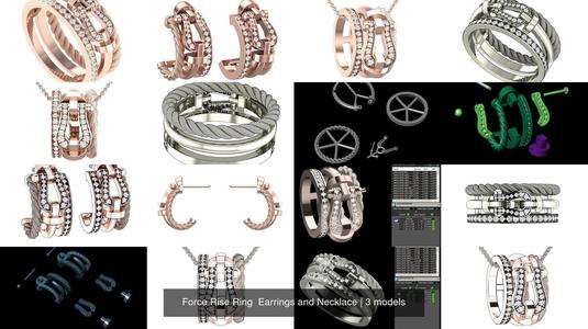 Force Rise Ring  Earrings and Necklace 3D Model Collection