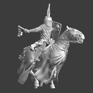 Medieval mounted Teutonic knight swinging his flail