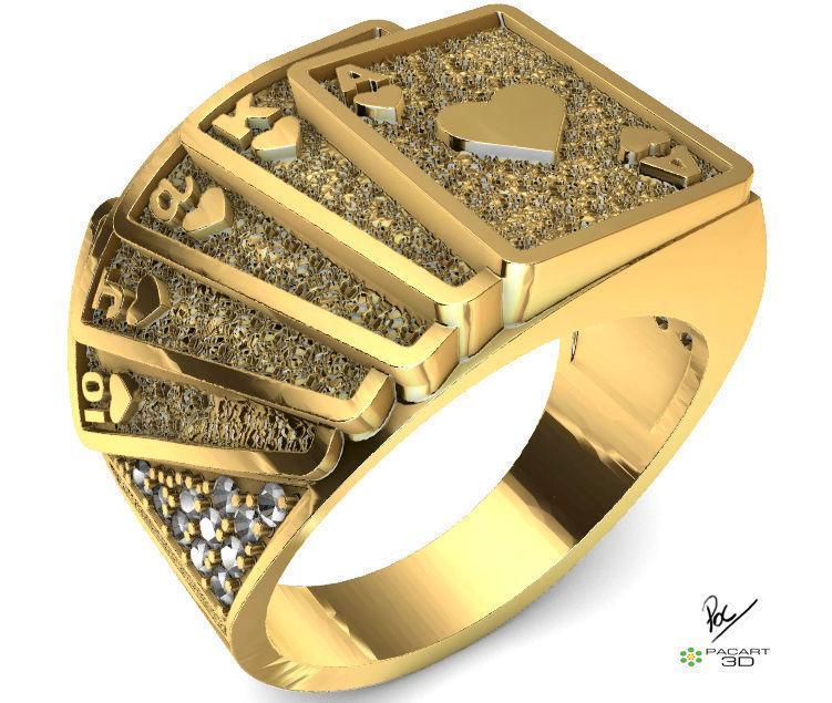 Poker card ring with gems and texturing