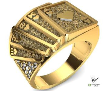 Poker card ring with gems and texturing