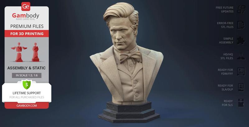 Eleventh Doctor Who Bust STL Files for 3D Printing | Assembly Model