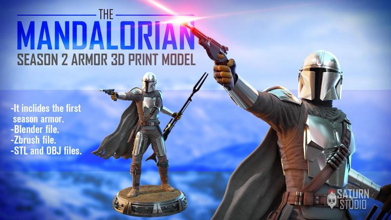 The mandalorian 3d print model star wars statue holding gun