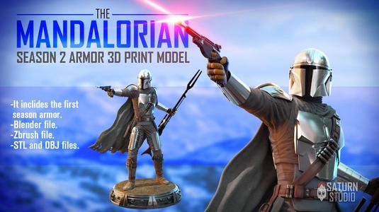 The mandalorian 3d print model star wars statue holding gun