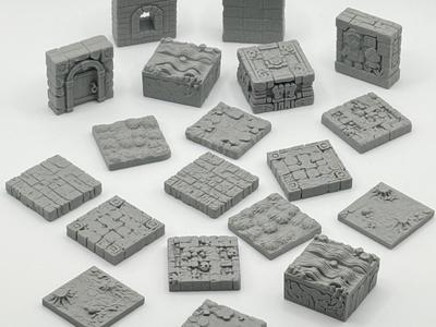 DnD Miniature Terrain Tile Floor and Wall Set